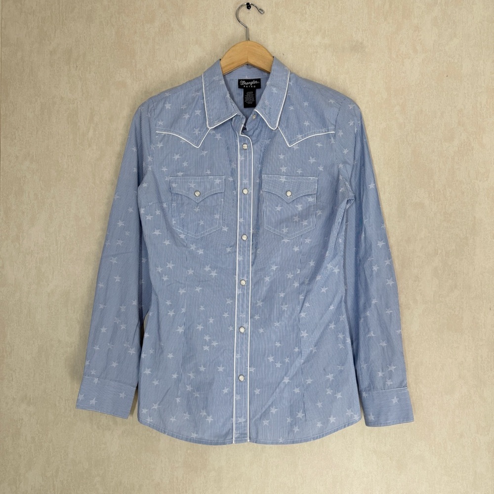 Wrangler Retro Women’s Long Sleeve Pearl Snap Western Shirt White Stars Print S